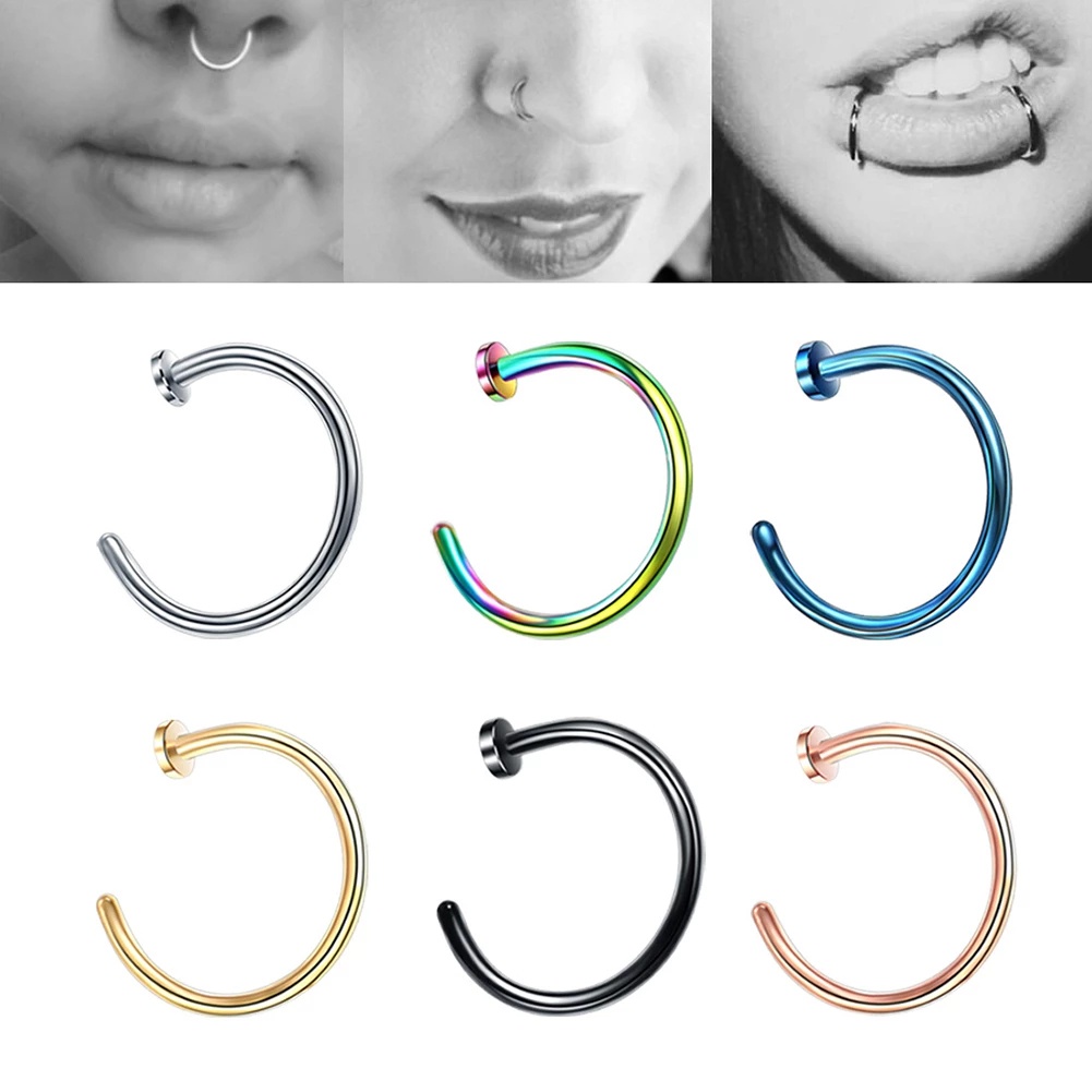 1pc Anting Klip Hidung / Bibir / Tubuh Tanpa Tindik Bahan Stainless Steel Gaya Punk