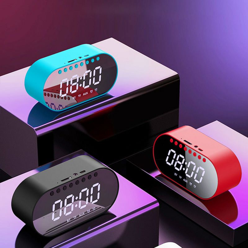 Speaker Bluetooth Portable Minimalist / Jam Alarm LED Clock Wireless Bass Speaker 1400 Mah