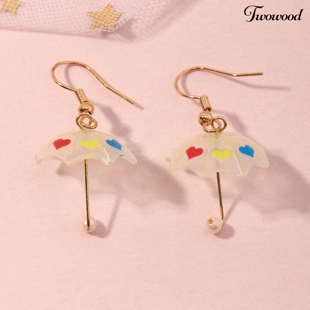 Twowood 1 Pair Women Earrings Umbrella Contrast Color Jewelry All Match Lightweight Cute Hook Earrings for Wedding