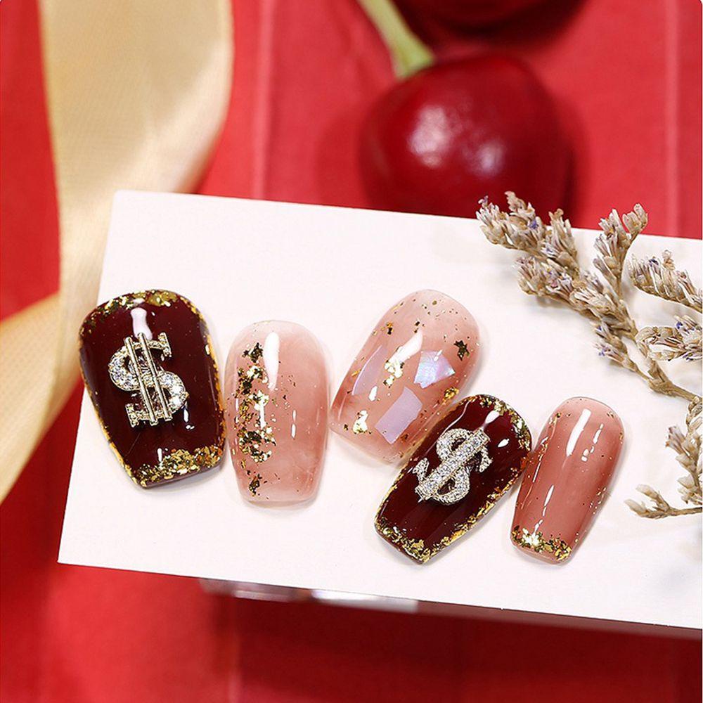 Agustin 3D Dollar Nail Art Dekorasi Shiny Silver/Gold Nail Rhinestone Nail Supplies Perhiasan Kuku