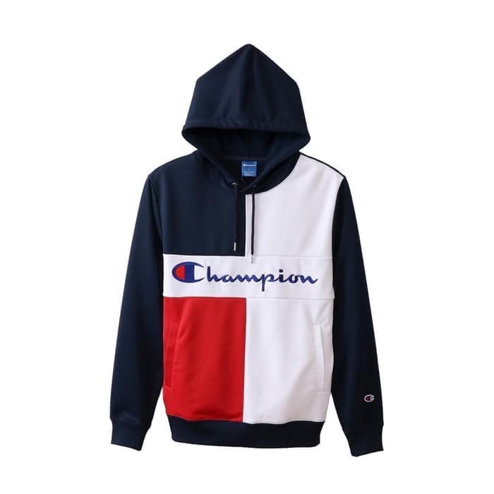 Champion Multicolor Hoodie - White-Red-Navy- SIZE L