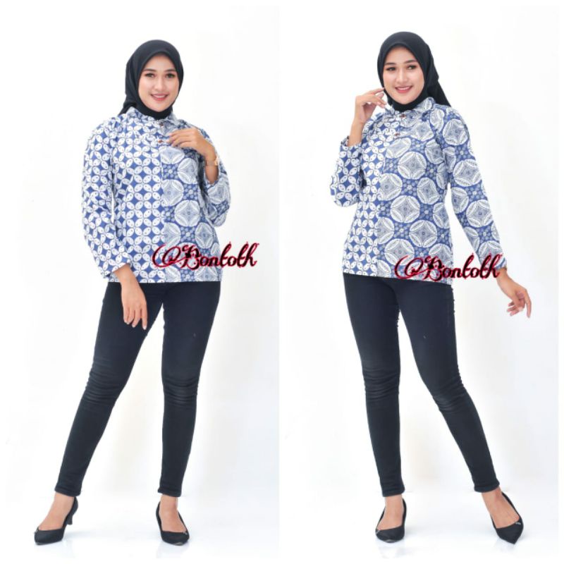 tey-17 Batik wanita ASJ SA HRB026 Kenongo Kemeja Tosca Pendek-Koin