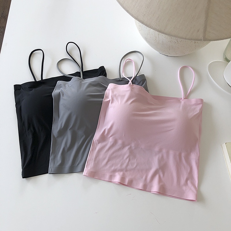 Nicebra Tank Top Atasan Crop Wanita Tanpa Lengan Camis Elastis Tali Spageti 1068