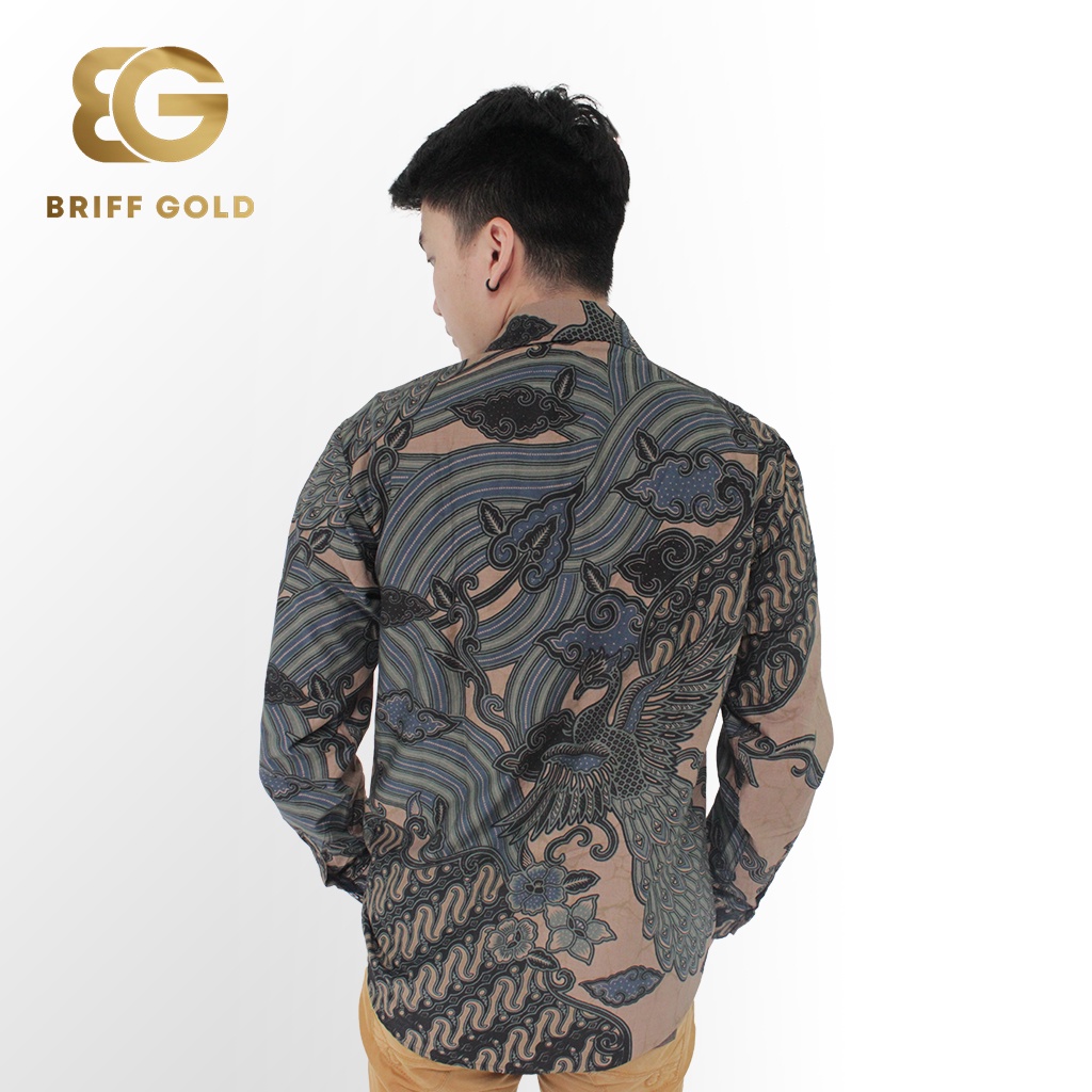 Kemeja Batik Briffgold Pria Parang Bunga Solo Lengan Panjang