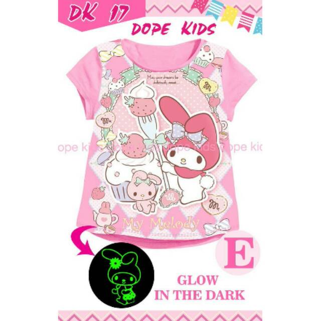 Baju glow in the dark / kaos anak glow in the dark / baju melody glow in the dark