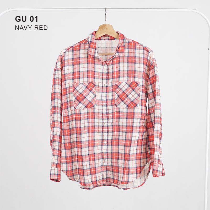 GU BY UNIQL* Kemeja wanita kotak kotak branded original-3