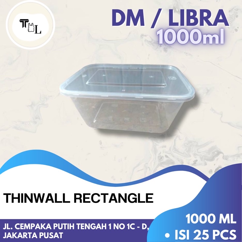 Thinwall Rectangle DM 1000ml / Thinwall Rectangle Libra 1000ml - 25Pcs