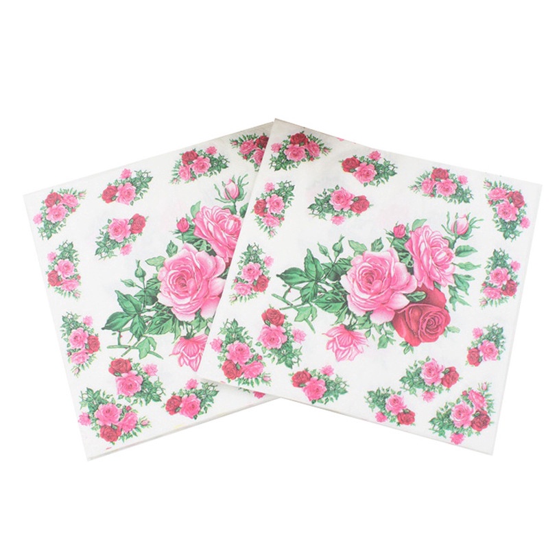 20Pcs Pink Rose Paper Napkins Floral Festive &amp; Party Tissue Dinner Serviette