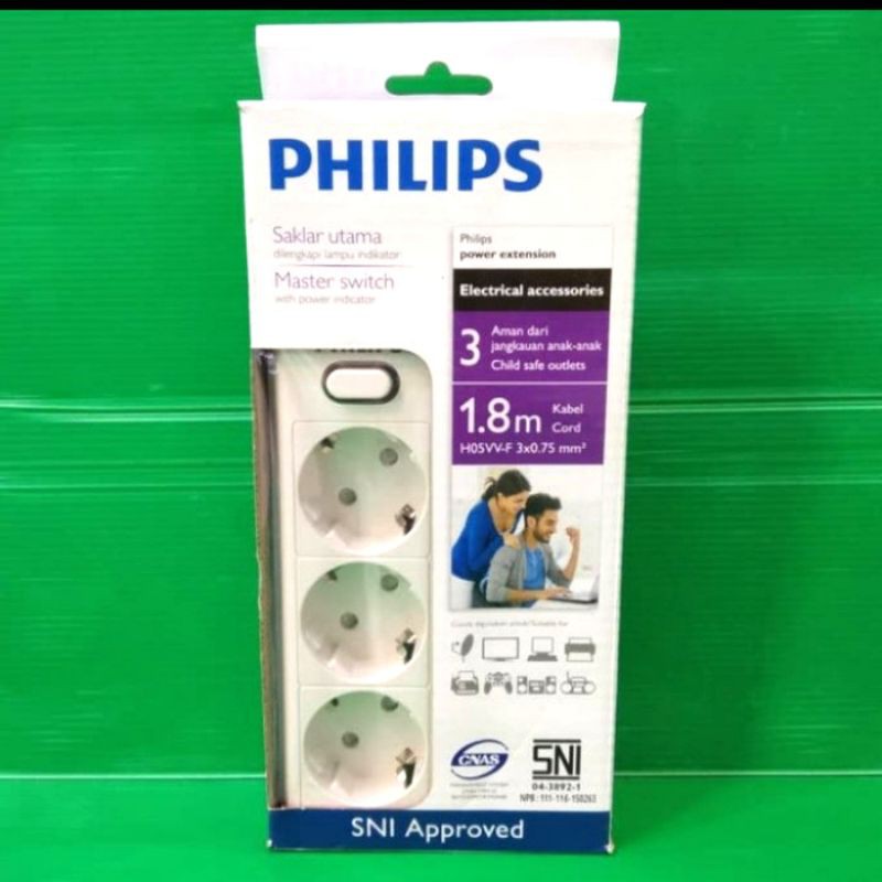 stop kontak philips/stop kontak 3 Lubang/stop kontak/colokan listrik/kabel roll/3 Lubang/colokan