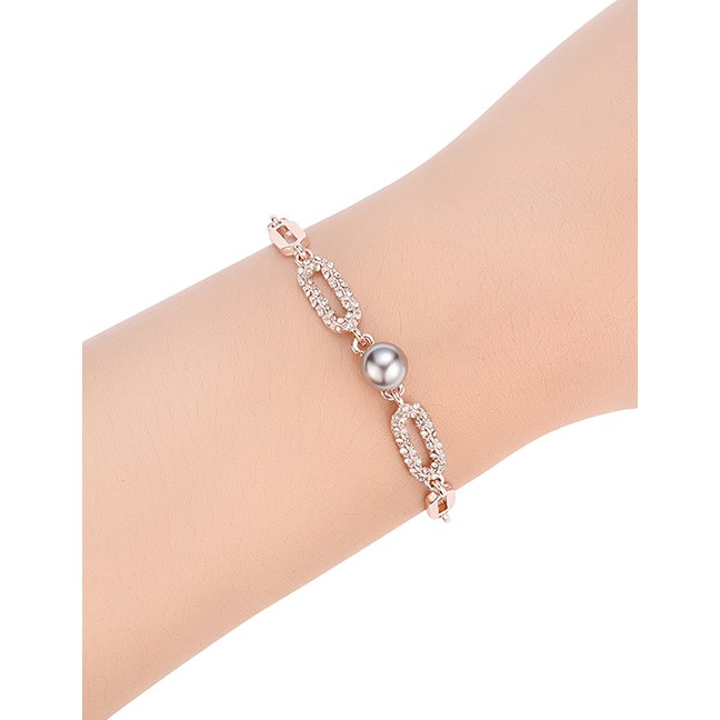 LRC Gelang Tangan Fashion Silver Color Pearl&amp;diamond Decorated F06847