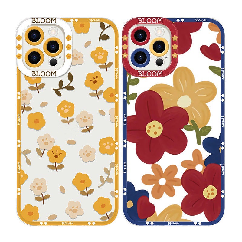 Soft Case Silikon Motif Print Bunga Merah Kuning Untuk IPhone 12 13 11 Pro Max X Xs Max Xr 7764