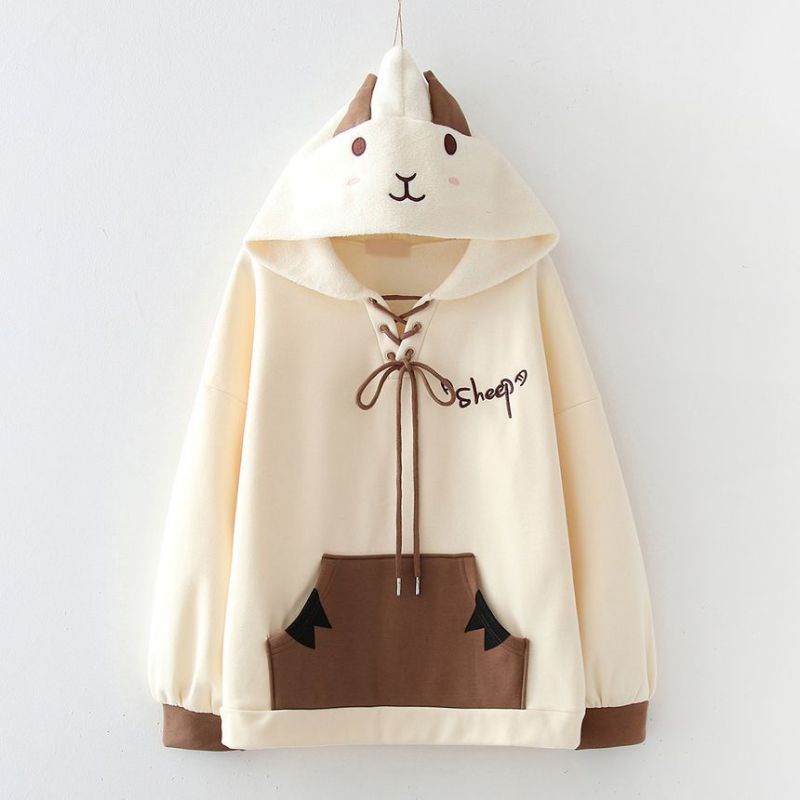 Sheep Sweater Hoodie Lucu Premium Cartoon Sheep Sweater Lucu Wanita Korean Style Sheep Hoodie Sweater Fleece Tebal Premium Outerwear