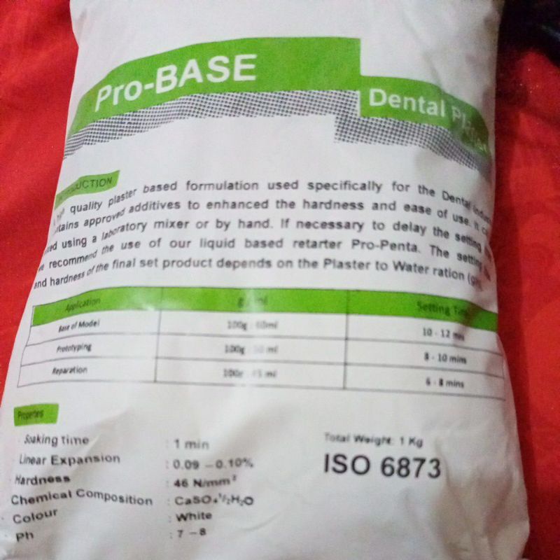 kapur putih gigi palsu/ gip putih / Pro-base dental 1kg ORI, gipsum putih, dental PLASTER putih, mol