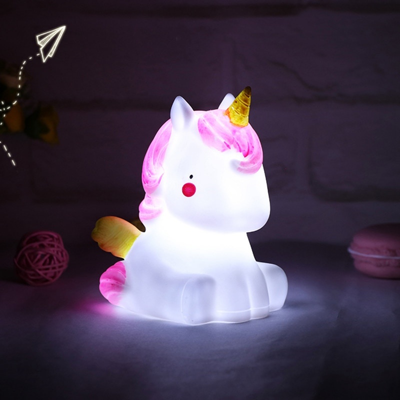 Lampu tidur bayi bentuk boneka kuda baby unicorn cantik berpendar berpijar bercahaya Lampu Led Tidur Bayi anak Malam Model Pegasus Unicorn Lucu minimalis dekorasi kamar animasi boneka kartun Carton Flamingo Dinosaur Night Lamp Creative Animal Led Night