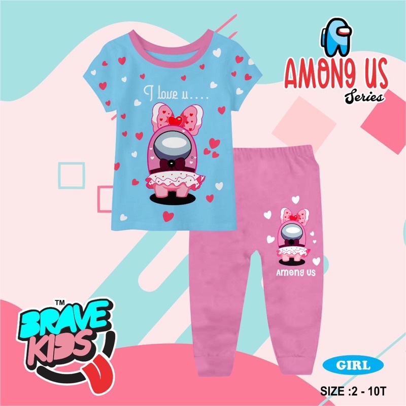 Setelan Anak Brave Kids Anak Laki Laki Perempuan - Set Celana Panjang Lengan Pendek - Pajamas Cewek Cowok - Baju Tidur Usia 2 4 6 8 10 Tahun