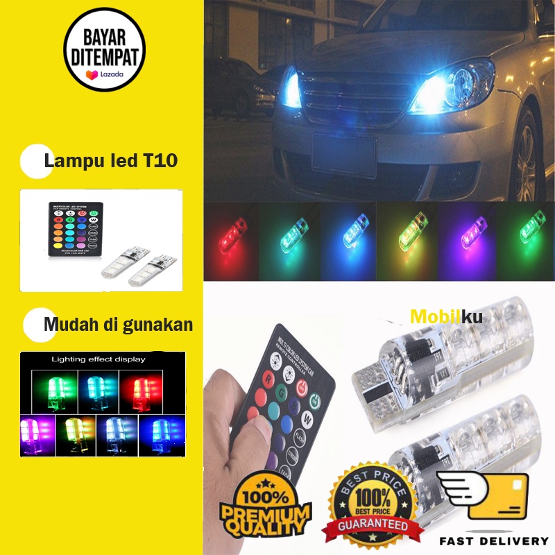 [BISA COD] Lampu LED T10 Jelly Untuk Mobil  Motor Rgb 6 Mata Jelly Isi 2pcs + Remote + Baterai