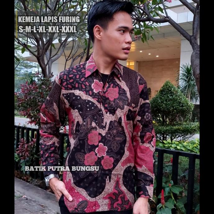 BAJU BATIK PRIA KEMEJA BATIK PRIA LENGAN PANJANG LAPIS FURING SKR PINK