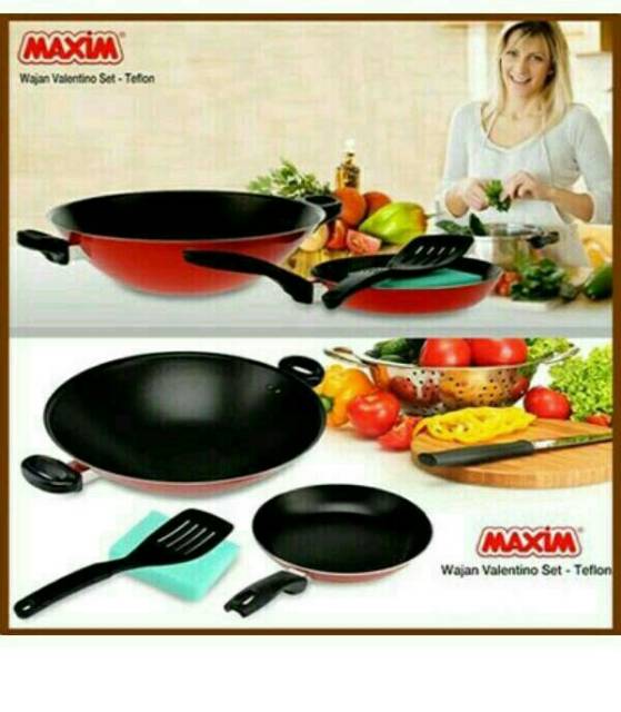 Maxim Valentino Wajan Panci Set (2in1) Free Spatula &amp; Sponge . Baru &amp; Original