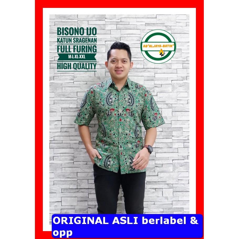 PROMO BATIK PREMIUM MODERN KEMEJA BATIK SOLO Lengan Pendek Lapis Furing Aljaya Bisono Ijo ASMARA Jay