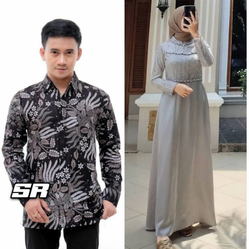 PRODUK TERBARU [COUPLE SPESIAL BAJU LEBARAN] COUPLE GAMIS TIARA MAXI DRESS TULLE MUTIARA - GAMIS COUPLE KEKINIAN - DRESS KONDANGAN TERBARU - COUPLE GAMIS MUSLIM KOMBINASI BROKAT MODERN