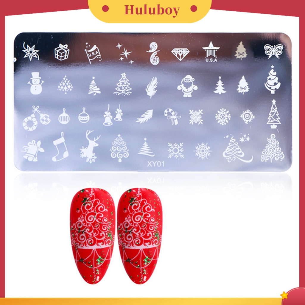 Huluboy Huluboy♡ Plat Template Kuku Motif Snowflake Natal Bahan Stainless Steel Untuk Manicure