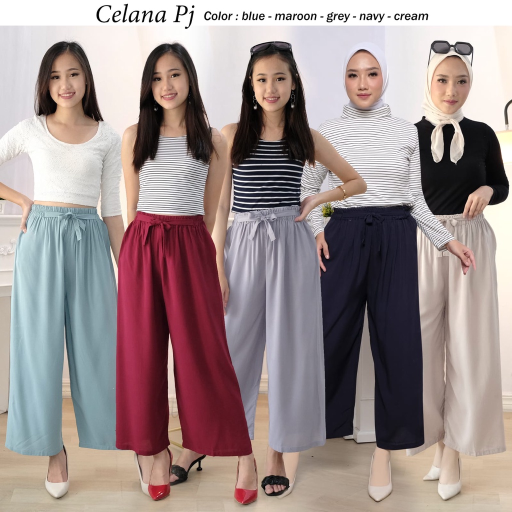 Celana Kulot Rayon Wanita Loose Cullote Pants Homewear fit to XL