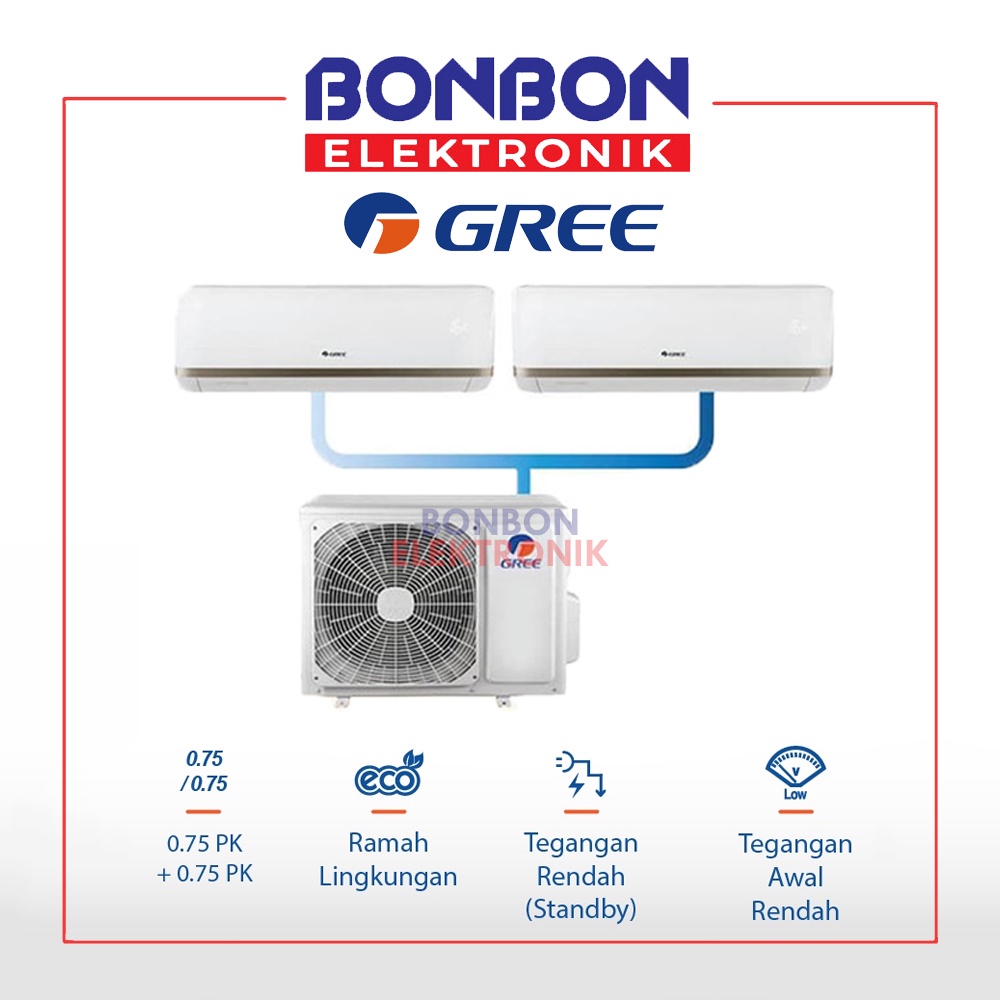 GREE AC Combo Split Inverter GWC-0707CS 2 Koneksi (3/4 PK + 3/4 PK)