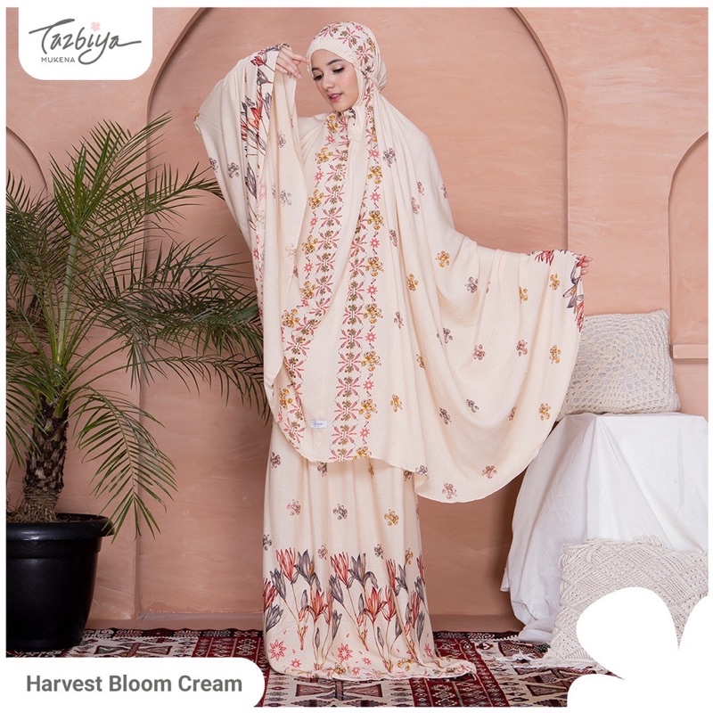 MUKENA TAZBIYA HARVEST BLOOM CREAM MUKENA RAYON MUKENA ADEM