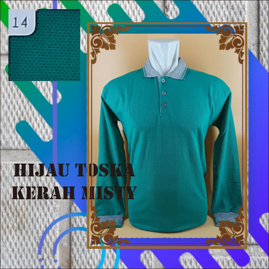 GP Kaos Polo/Polo Shirt/Kaos Kerah/Lakoste Cotton Lengan Panjang/Hijau Tosca/14