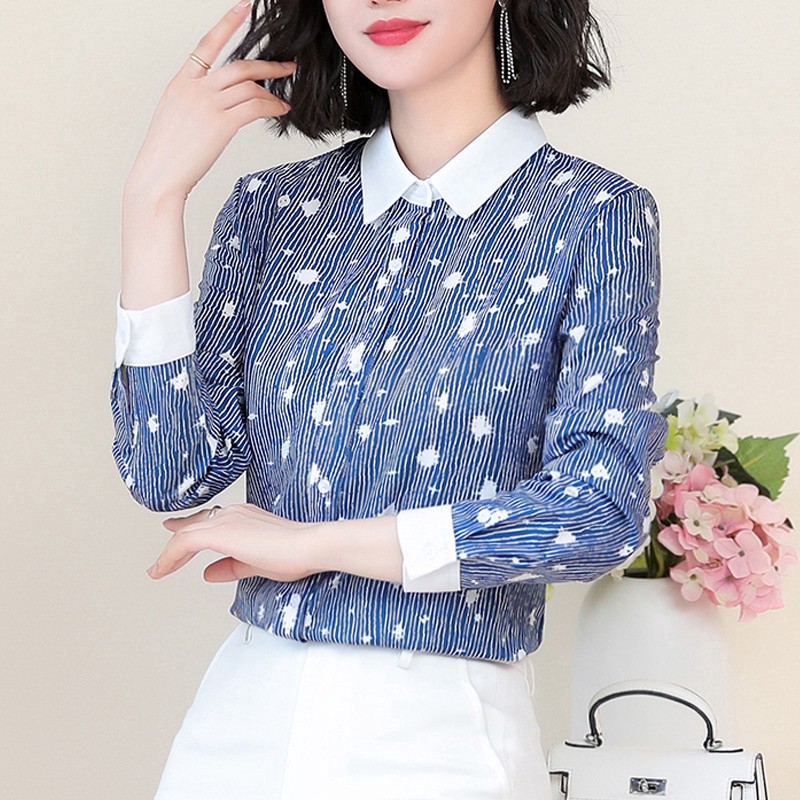 [baju wanita import] Kemeja OL Casual Wanita Lengan Panjang  Bahan Sifon dan Bergaya Korea