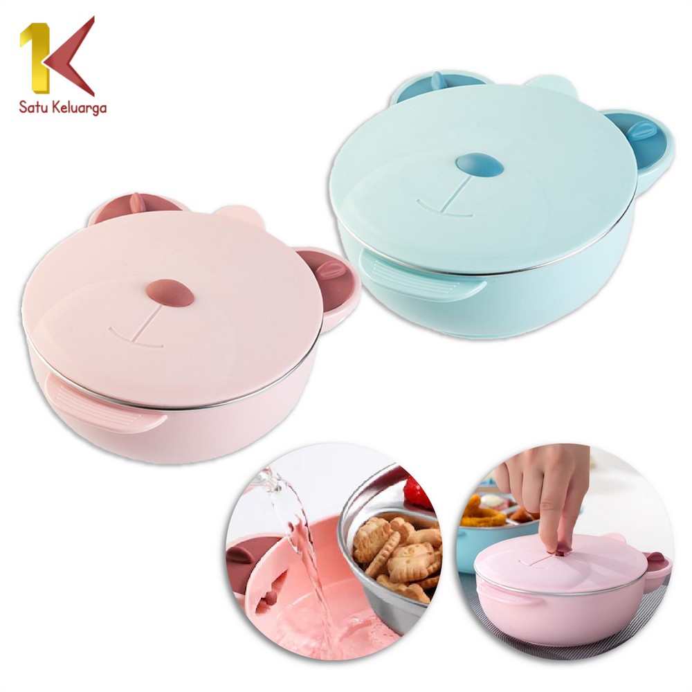 Satu Keluarga Tempat Makan Anak Karakter Bear Lucu Set C353 Lunch Box Anak / Kotak Bekal Anak Stainl