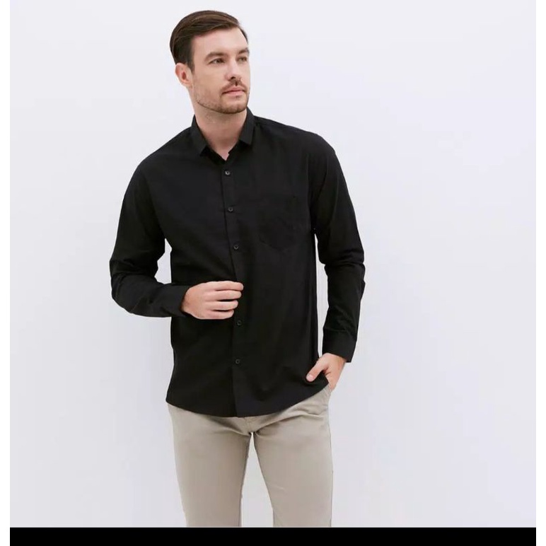 Kemeja Polos Lengan Panjang Slimfitt Pria Kemeja polos pria Hitam putih Maron Lengan panjang