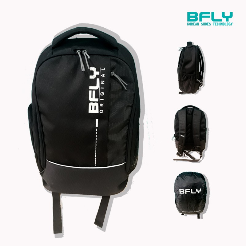 BFLY Tas Ransel Casual Backpack Laptop IRONCLAD BLACK Original [Include Raincoat]