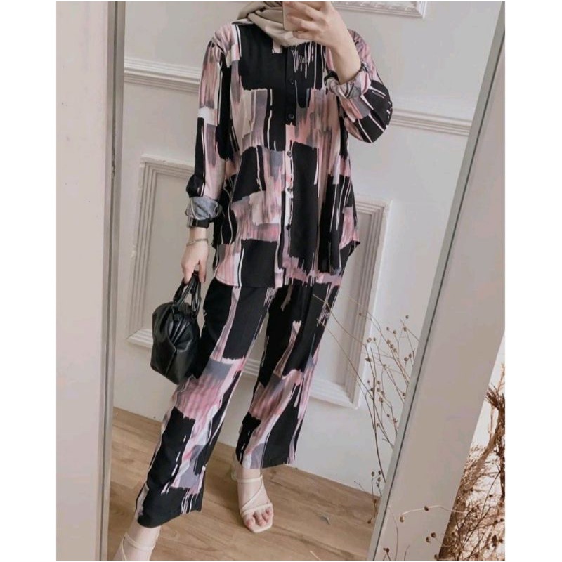 ERDE SET / ONE SET JUMBO XXL - STANDART XL  / YOSIE SET ONESET MOTIF ABSTRAK DAILY SET HOMEWEAR HOMEY SETELAN WANITA MOTIF TIE DYE   ONE SET RAYON-ERIKA SET