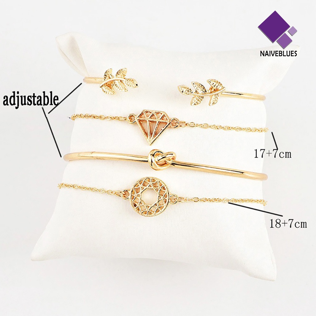 Naiveblue 4Pcs / Set Gelang Tangan Wanita Model Terbuka Adjustable Untuk Pesta / Hadiah