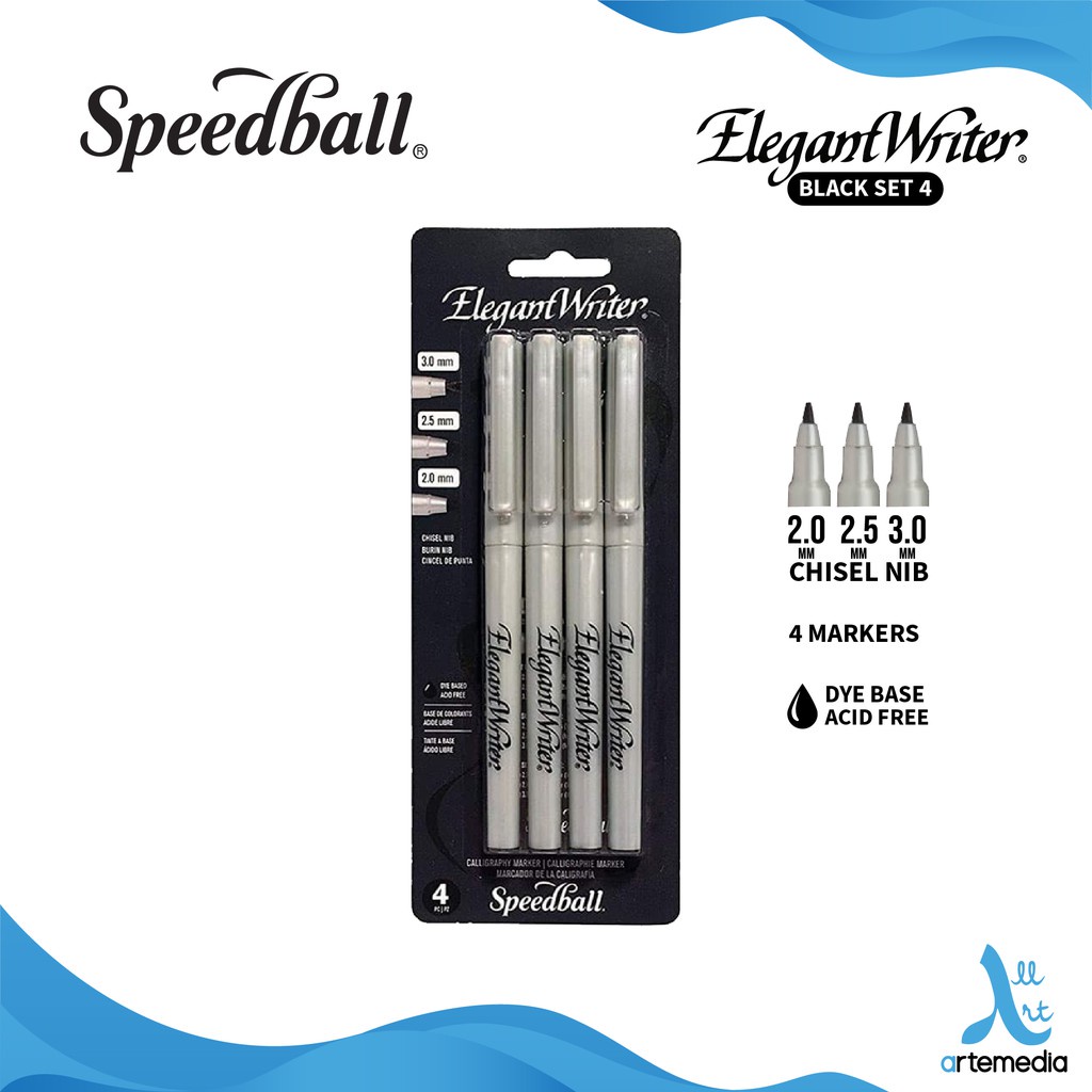 

Speedball Black Set 4 Elegant Writer Caligraphy Marker Kaligrafi