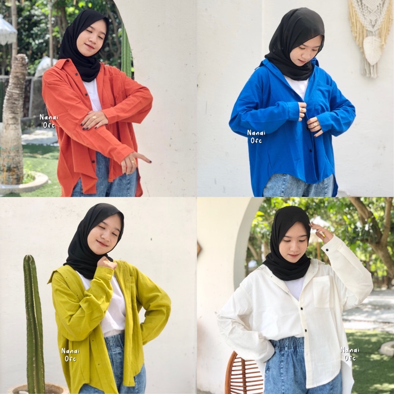 [READY] BIYA LINEN SHIRT / OVERSIZE SHIRT BIREL EMERALD GREEN ORANGE