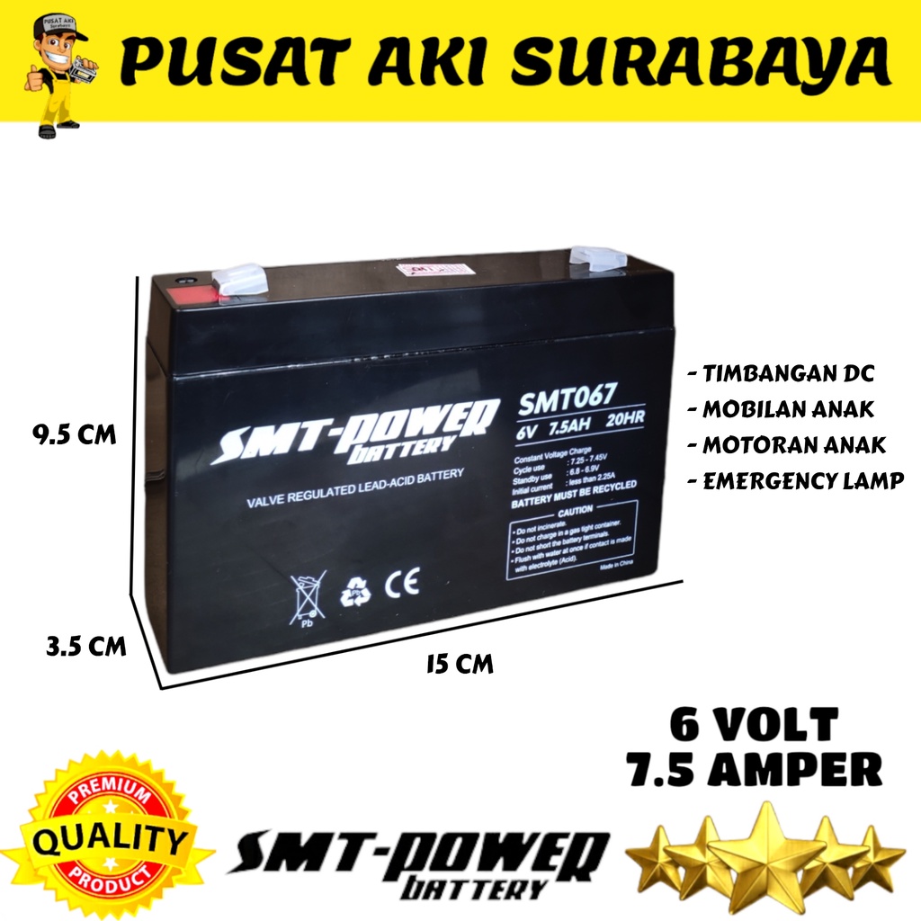 ORIGINAL SMT POWER BATTERY 6V 7AH BATTERY VRLA MOTOR AKI MAINAN ANAK MOBILAN AKI PMB PLIKO UNIKID YUKITA  SKUTER MICKEY SCOOPY NMAX VESPA ANAK