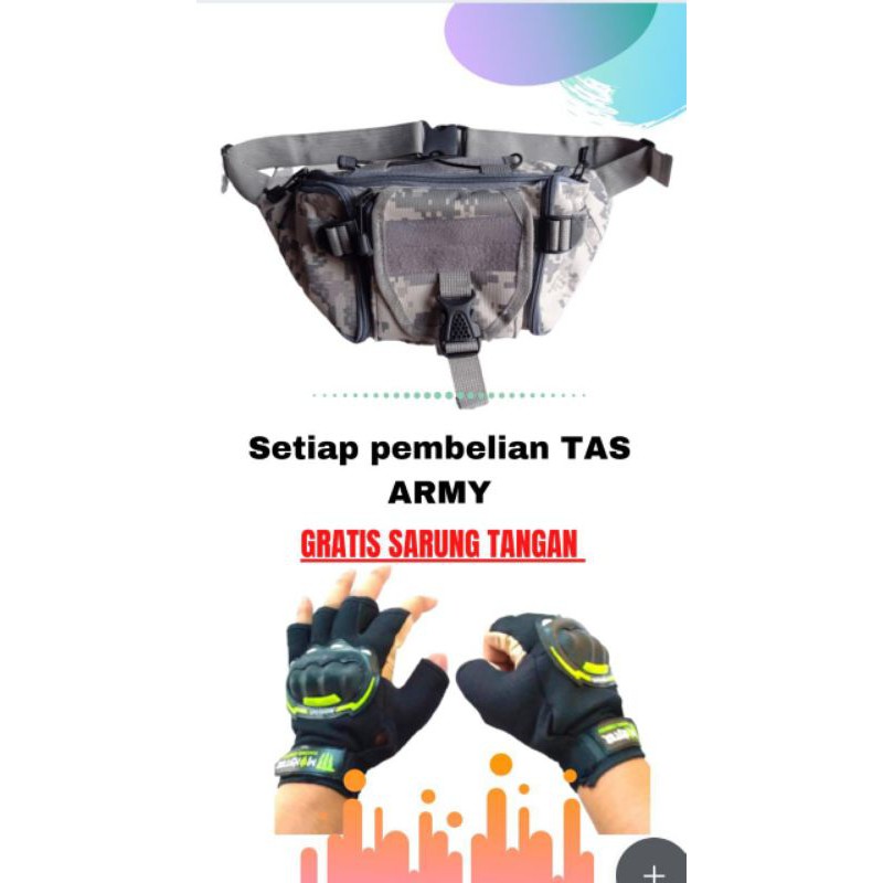 Beli 1 Gratis 1 Waistbag Army TACTICAL Original ( GRATIS ) SARUNG TANGAN(HARGA GROSIR) Tas Pinggang - Tas Slempang - Tas Loreng - Tas Military - Tas Tentara - Tas Polisi - Tas Murah - Tas Terlaris - Tas Termurah - Tas Terbaru - Tas Gowes - Tas Olahraga