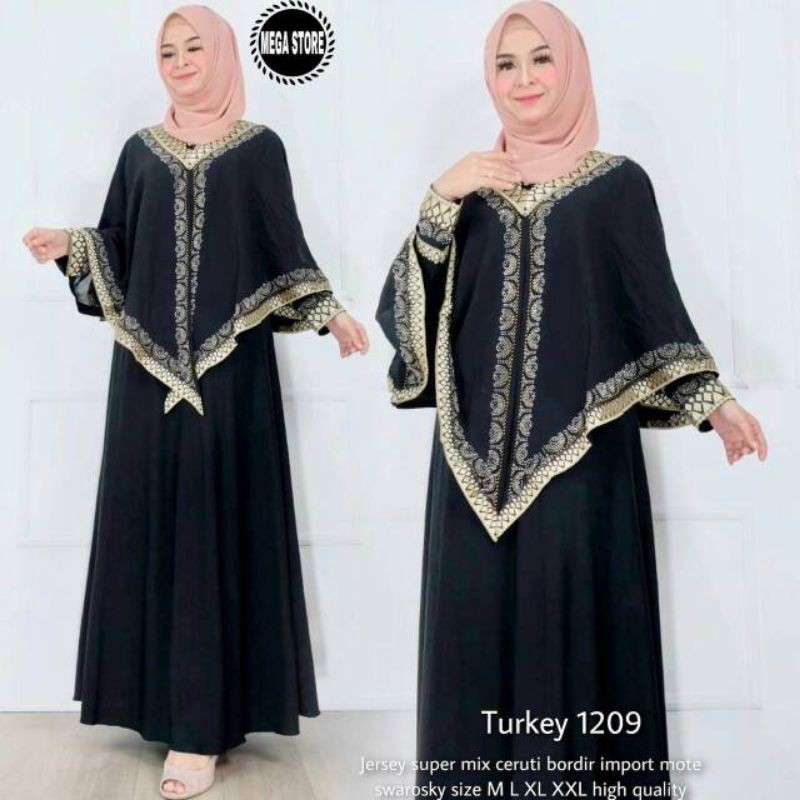 ( BEST SELLER) GAMIS ABAYA TURKI HITAM TERBARU TURKEY 1209 ORIGINAL MEGA STORE