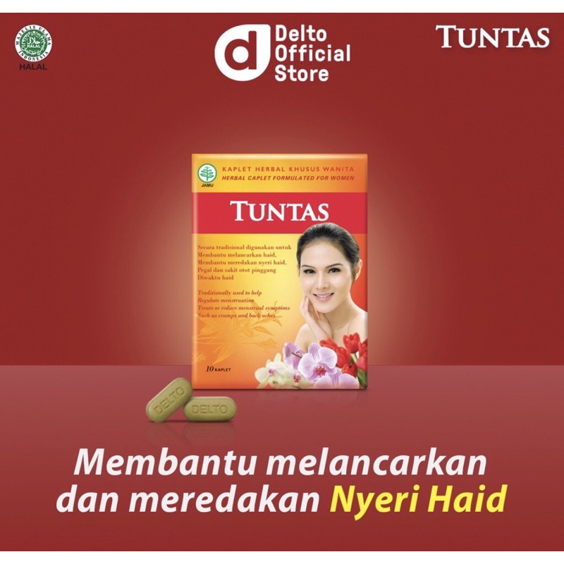 Tuntas Box (1 strip isi 10 butir) - Kaplet Herbal Pereda Nyeri Haid