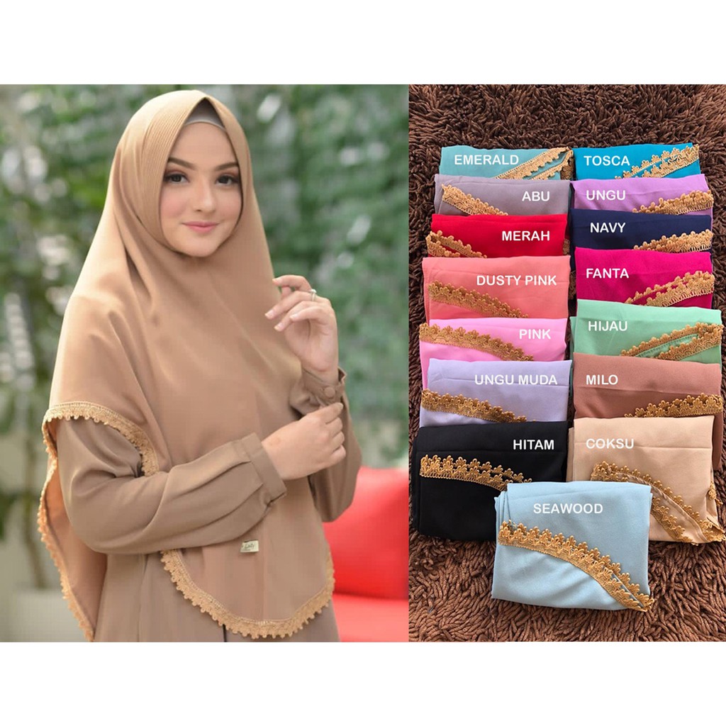 Khimar Fatimah Renda Bahan Diamond georgette jilbab 