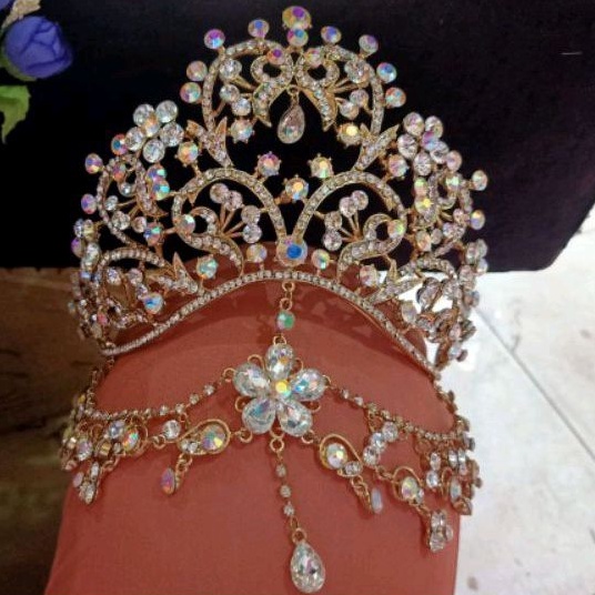 MAHKOTA PENGANTIN BERJURAI DASAR GOL FUL MATA