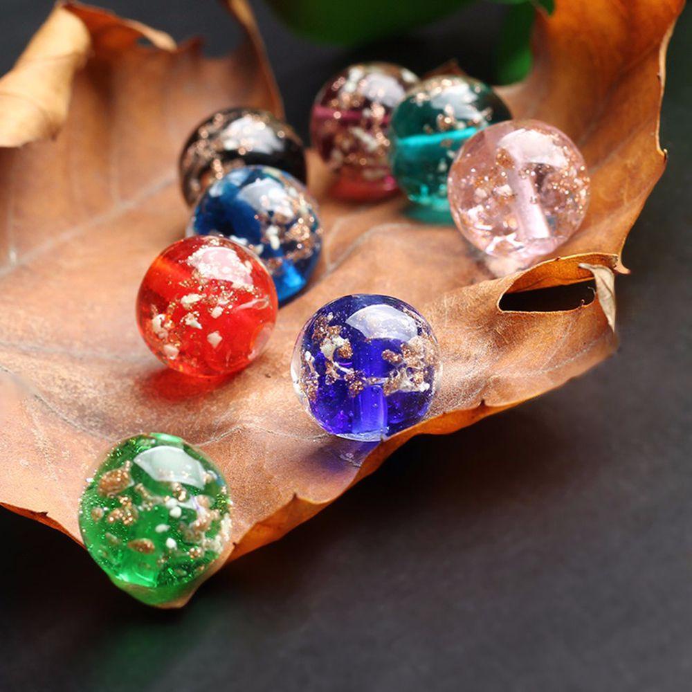 Nickolas1 Manik-Manik Kaca Bercahaya 10mm Shiny Gelang Emas Daun Kaca Keramik Kristal DIY Membuat Perhiasan