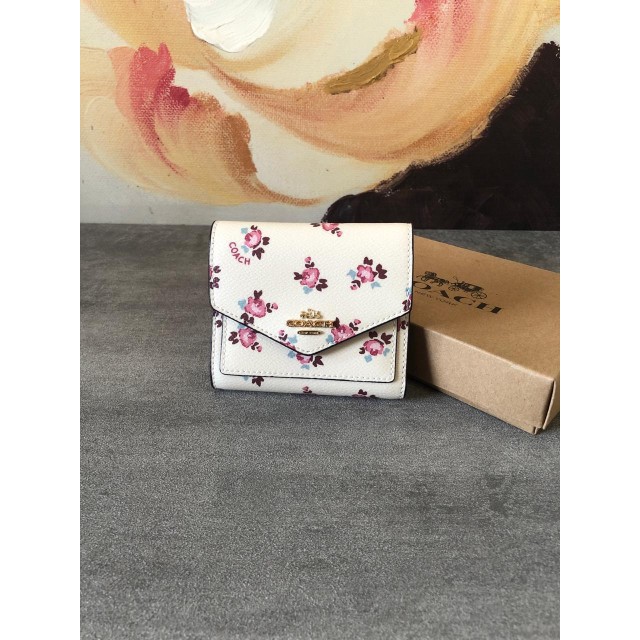 DOMPET WANITA COACH SMALL WALLET WITH MINI VINTAGE ROSE PRINT