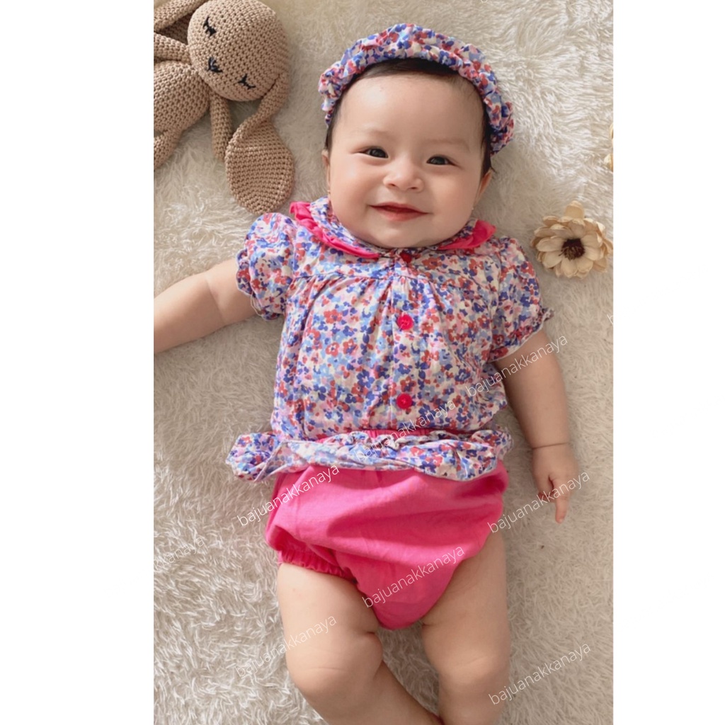 3-18 BLN SETELAN BAYI SAVA FREE HEADBAND DRESS BAYI BAJU BAYI PEREMPUAN Little Koda 3In1 SET (SNI)