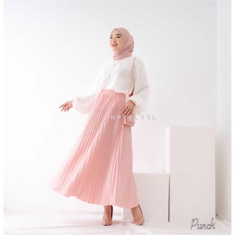 Rok Plisket Mayung Muslimah Premium Warna Punch