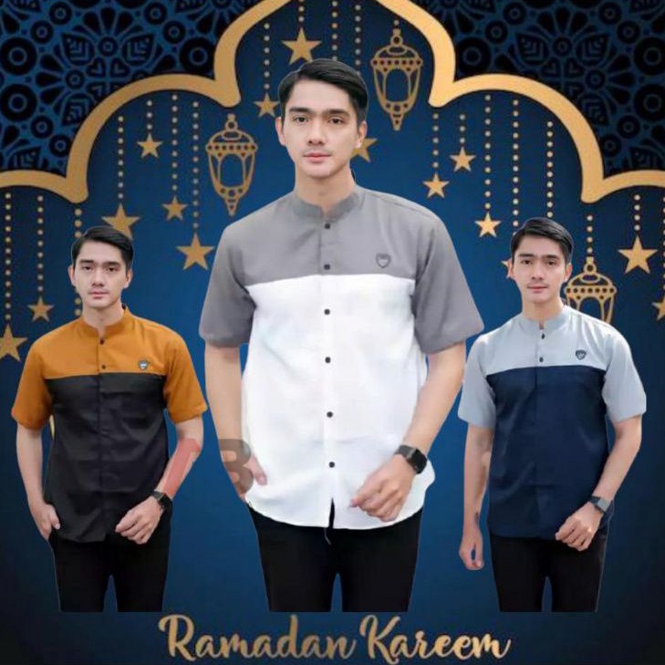 KOKO KOMBINASI POLOS GUS AZMI FASHION MUSLIM LAKI LAKI  REMAJA ABG DEWASA KURTA PAKAIAN PESANTREN KUALITAS PREMIUM TERMURAH