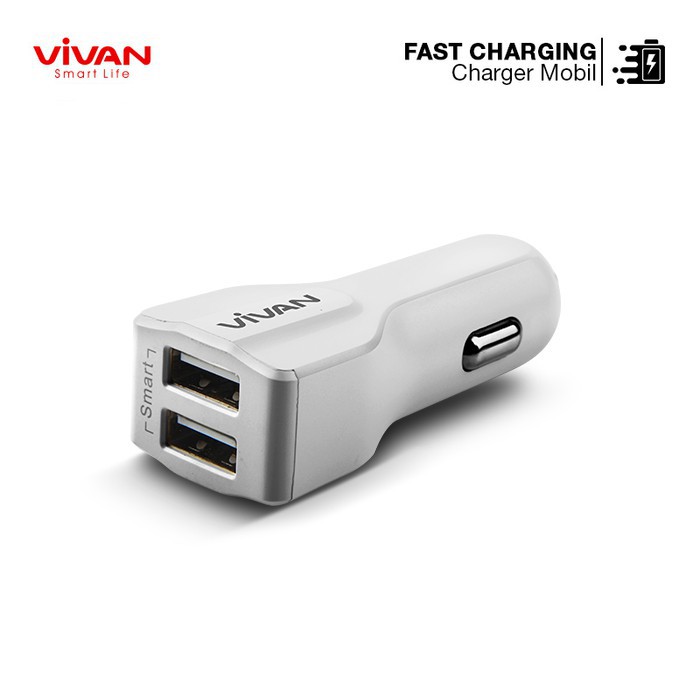 Charger Mobil Vivan CC02S 3.1A Car Charger Fast Charging Dual USB Port White