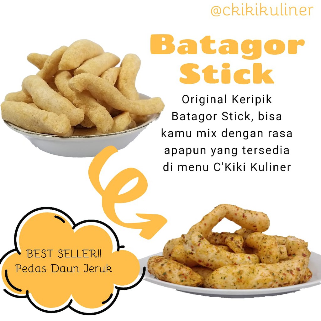 

Cemilan khas bandung Batagor stick Pedas Daun Jeruk kemasan 250 grm original ckikikuliner